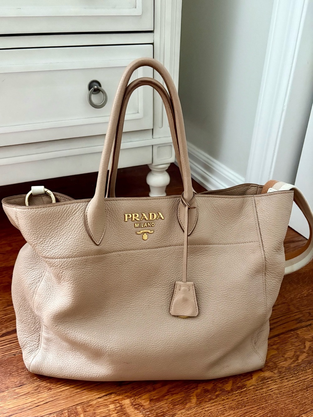 Prada Milano Beige Leather Tote Bag